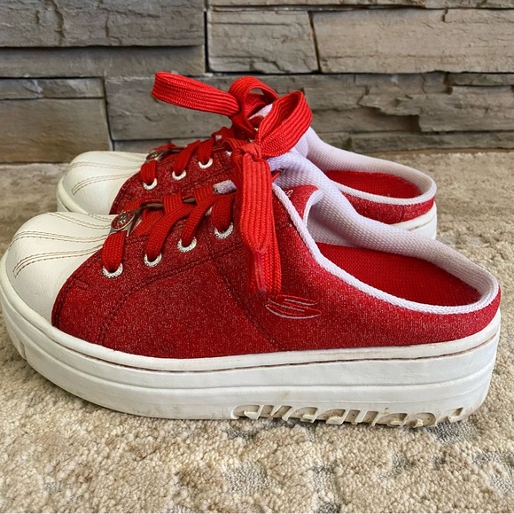 Skechers Vintage Y2K Platform Sneakers Backless Slip On Chunky Red Glitter: 8 - Picture 3 of 10